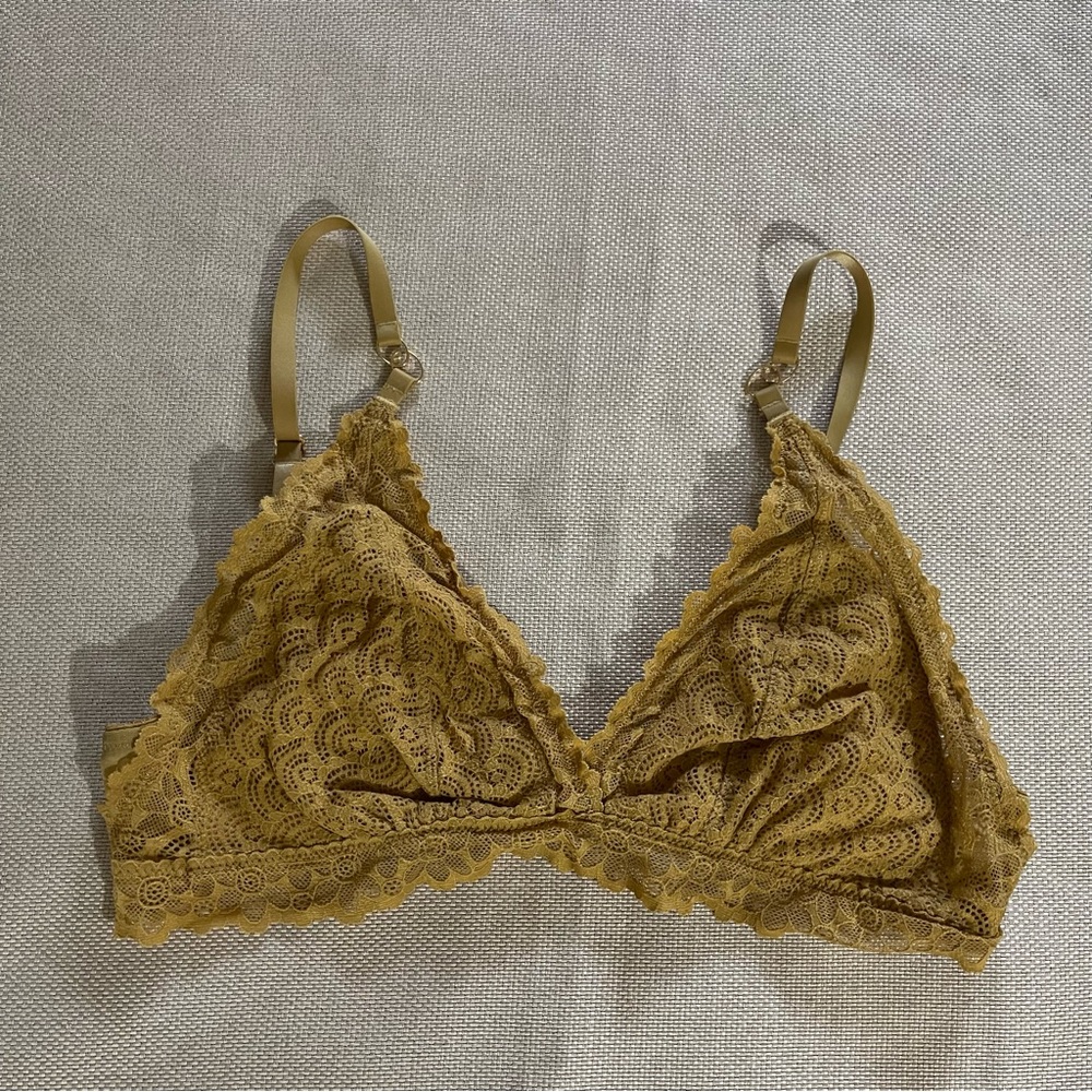 Aerie Yellow Lace Bralette with Adjustable Straps Wireless Bra Triangle Bra Boho - Picture 7 of 7